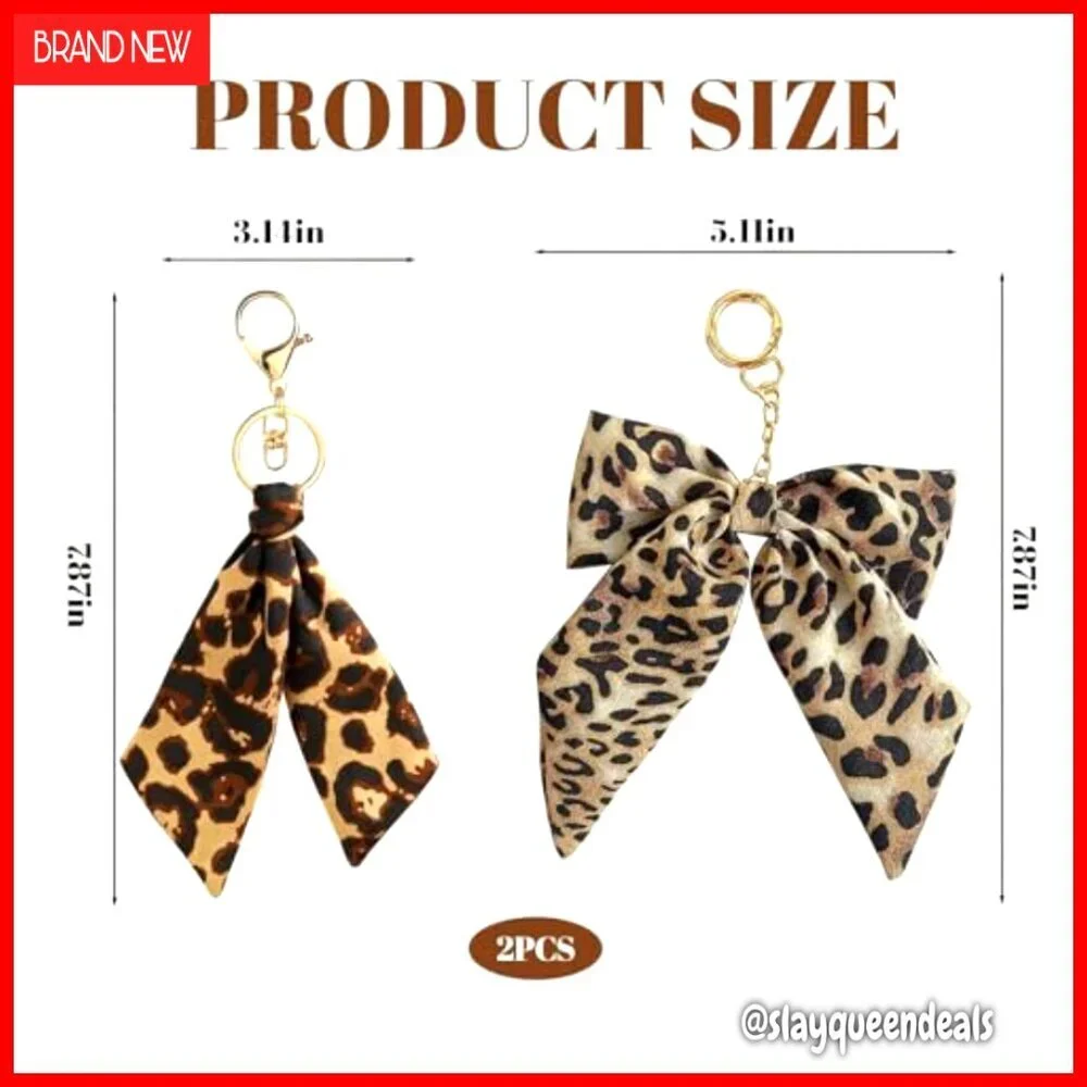 Leopard Print Bag Charms Keychains Set of 2 with Bow Accessory